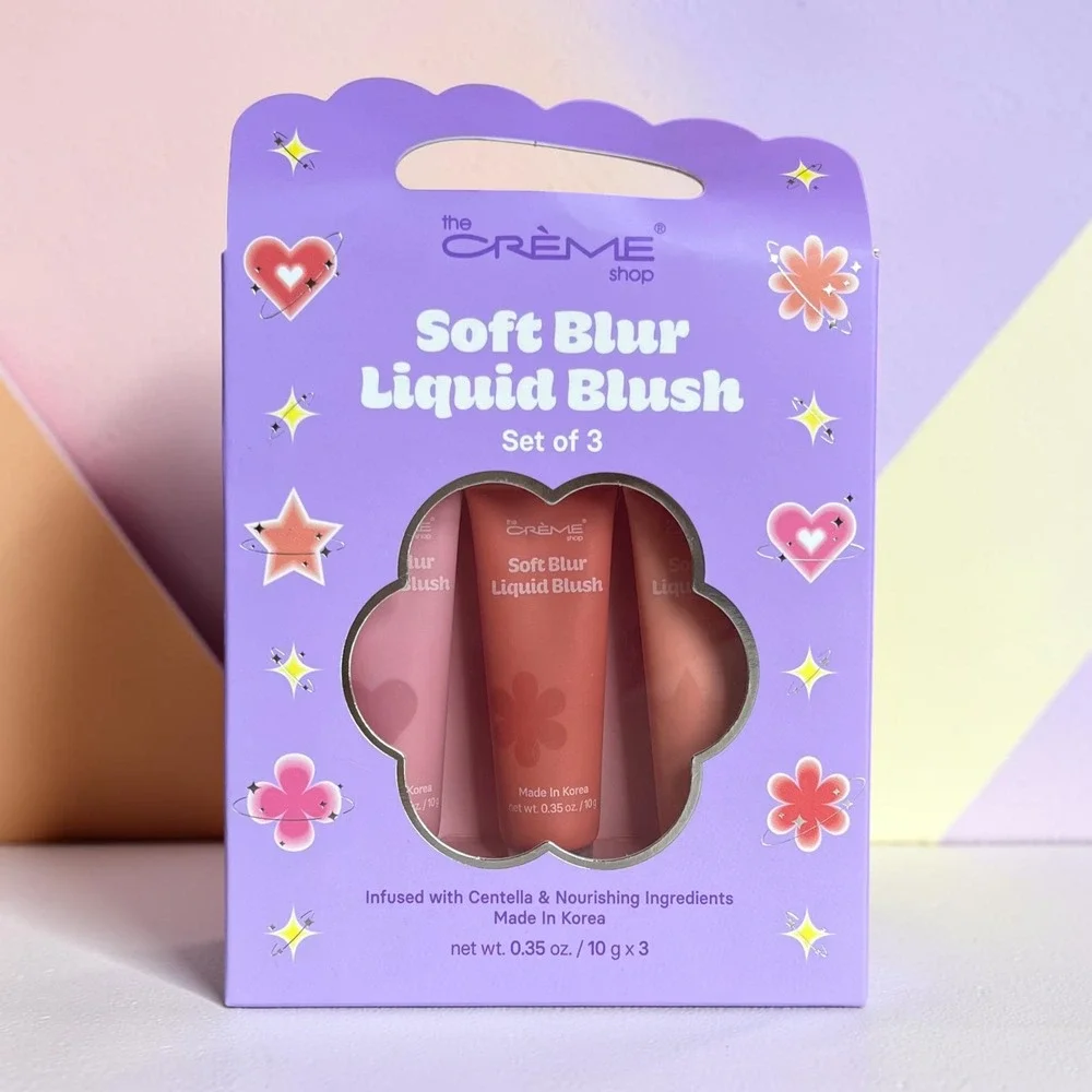 The Creme Shop Soft Blur Liquid Blush Set 3 Shades Pink Rose Red Peach